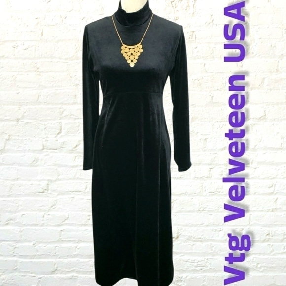 Tiff Tiff Dress Dresses & Skirts - VINTAGE Y2K Black Velveteen Midi Dress Made in USA by Tiff Tiff Dress S EUC